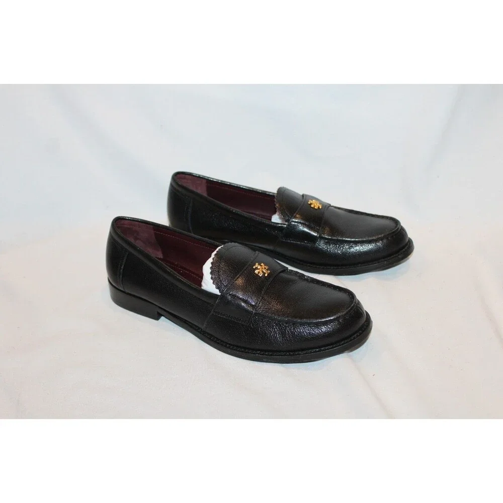 Tory Burch Classic Loafer Goat Leather Perfect Black Size 8.5 NWOB $325